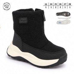 Buty Śniegowe dziecięce 1026-2683-A-B60205-C (8par／27-32) czarny z biało-czarną podeszwą