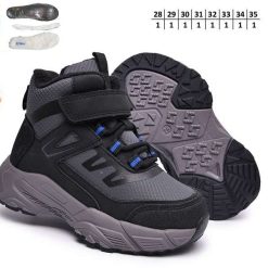 Buty Śniegowe dziecięce 1026-2700-A-B60145-B (8par／28-35) szaro-czarny z niebieskimi akcentami
