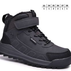 Buty Śniegowe dziecięce 1026-2785-A-B60135-B (8par／33-38) ciemnoszary ／ czarny
