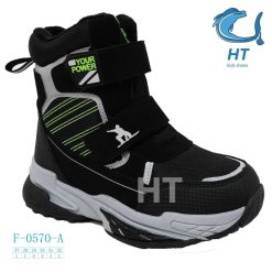 Buty Śniegowe dziecięce 1026-3593-F-0570-A (8par／27-32) czarno-zielony