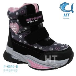 Buty Śniegowe dziecięce 1026-3647-F-0550-B (8par／27-32) czarno-różowy wzorzysty