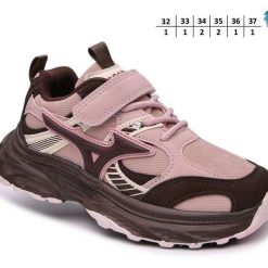Buty Sportowe Rzepy dziecięce 1026-2775-F-65185-D (8par／32-37) pudrowy róż ／ brązowy