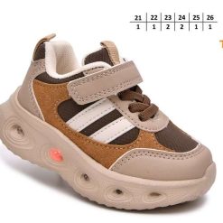 Buty Sportowe Rzepy dziecięce 1026-2806-T-65143-Y (8par／21-26) beżowy ／ brązowy ／ biały