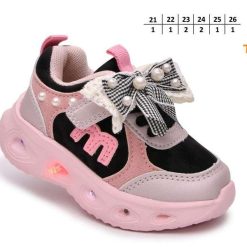Buty Sportowe Rzepy dziecięce 1026-2810-T-65141-D (8par／21-26) czarny ／ różowy ／ jasnoszary