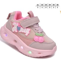 Buty Sportowe Rzepy dziecięce 1026-2813-T-65140-F (8par／21-26) beżowy ／ różowy