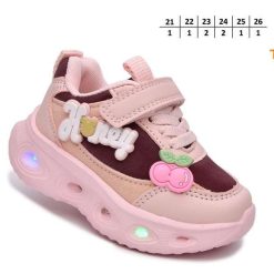 Buty Sportowe Rzepy dziecięce 1026-2814-T-65140-C (8par／21-26) różowy ／ bordowy
