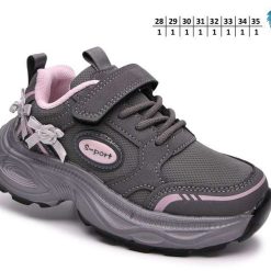 Buty Sportowe Rzepy dziecięce 1026-2870-F-65157-B (8par／28-35) szary ／ różowy