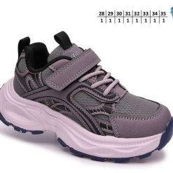 Buty Sportowe Rzepy dziecięce 1026-2877-F-65153-E (8par／28-35) szary ／ fioletowy