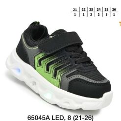 Buty Sportowe Rzepy dziecięce 1026-3069-T-65045-A (8par／21-26) czarno-zielony