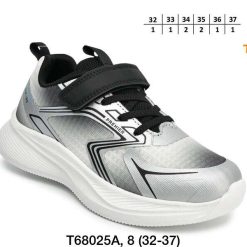 Buty Sportowe Rzepy dziecięce 1026-3089-T-68025-A (8par／32-37) srebrno-czarny