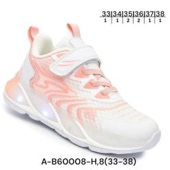 Buty Sportowe dziecięce 1026-3166-A-B60008-H,LED (8par／33-38) biało-brzoskwiniowy
