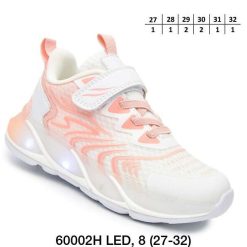 Buty Sportowe dziecięce 1026-3167-A-B60002-H,LED (8par／27-32) biało-brzoskwiniowy