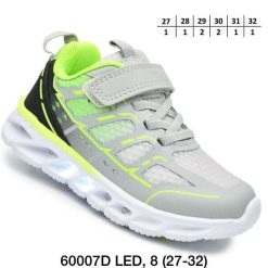 Buty Sportowe dziecięce 1026-3168-A-B60007-D,LED (8par／27-32) szaro-limonkowy