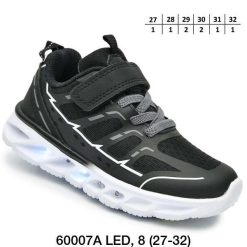 Buty Sportowe dziecięce 1026-3169-A-B60007-A,LED (8par／27-32) czarno-szary