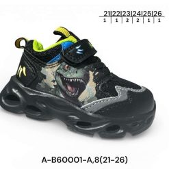 Buty Sportowe dziecięce 1026-3171-A-B60001-A,LED (8par／21-26) czarno-zielony