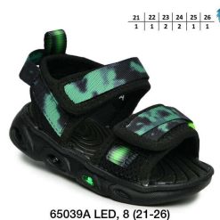 Sandały dziecięce 1026-2989-F-65039-A,LED (8par／21-26) czarno-zielony