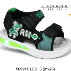 Sandały dziecięce 1026-3450-50991E LED (8par／21-26) czarno-zielony
