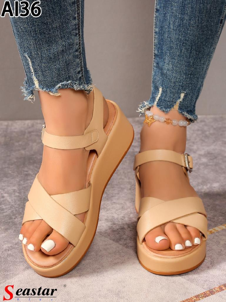 Sandały na Koturnie damskie 1026-5218-AI36 (12par∕36-41) khaki