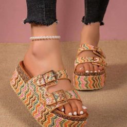 Klapki na Koturnie damskie 1026-5364-CK317 (12par∕36-41) khaki
