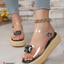 Klapki na Koturnie damskie 1026-5457-JH392 (12par∕36-41) czarny