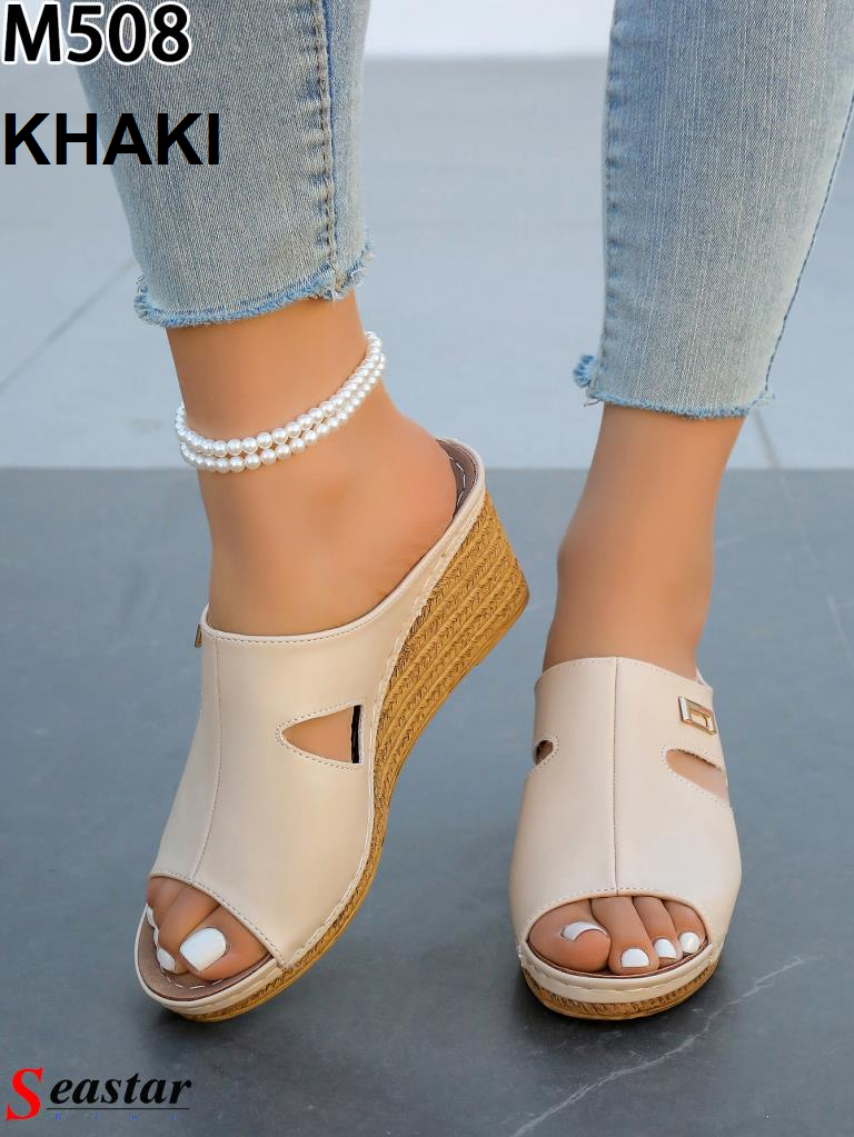 Klapki na Koturnie damskie 1026-5499-M508 (12par∕36-41) khaki