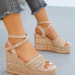 Sandały na Koturnie damskie 1026-5810-TU282 (12par∕36-41) khaki