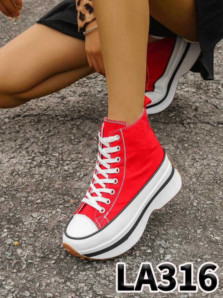 Trampki Na Koturnie damskie 1026-6234-LA316 (12par∕36-41) czerwony